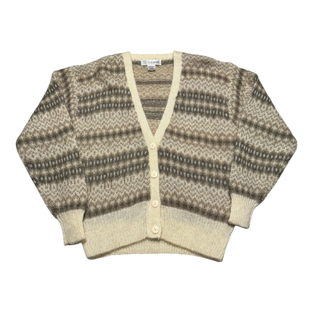 Vintage Chrysantheme Mohair Acrylic Blend Multicolor Cardigan Sweater Women's S